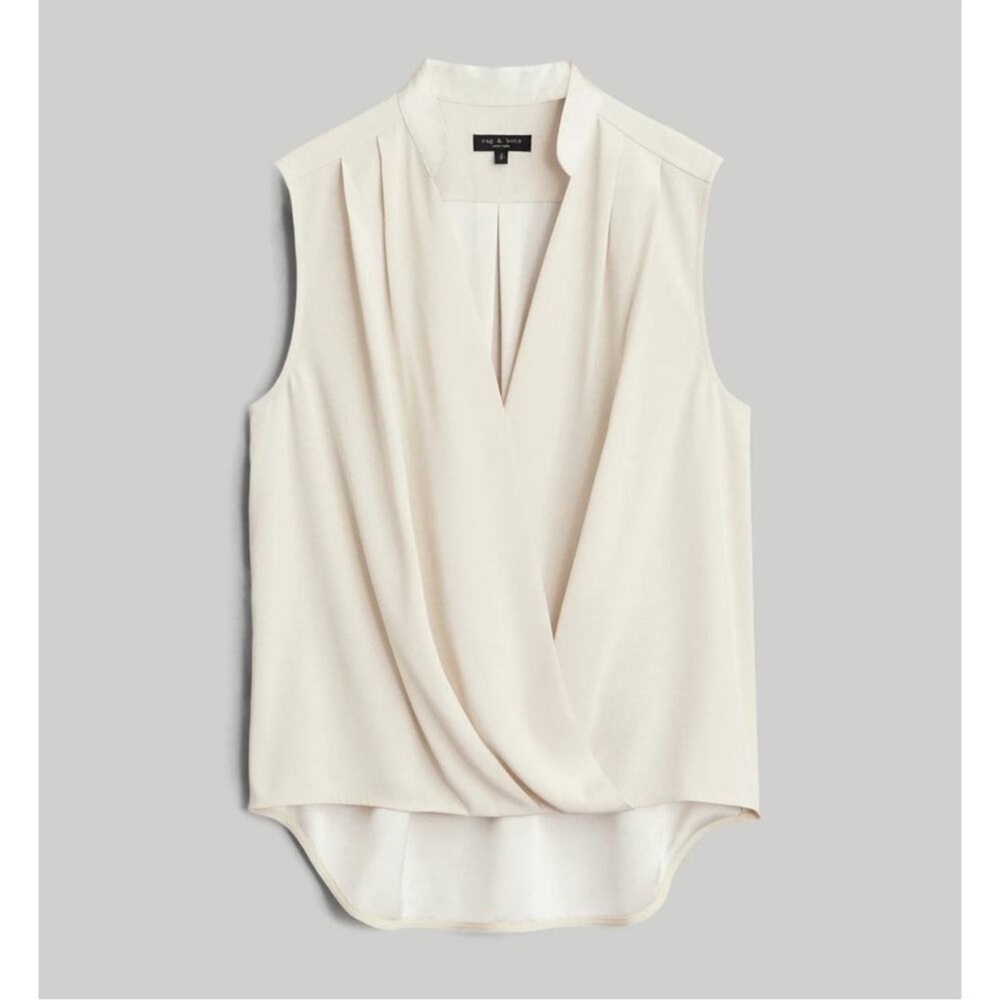 rag & bone Cream Sleeveless Wrap Blouse